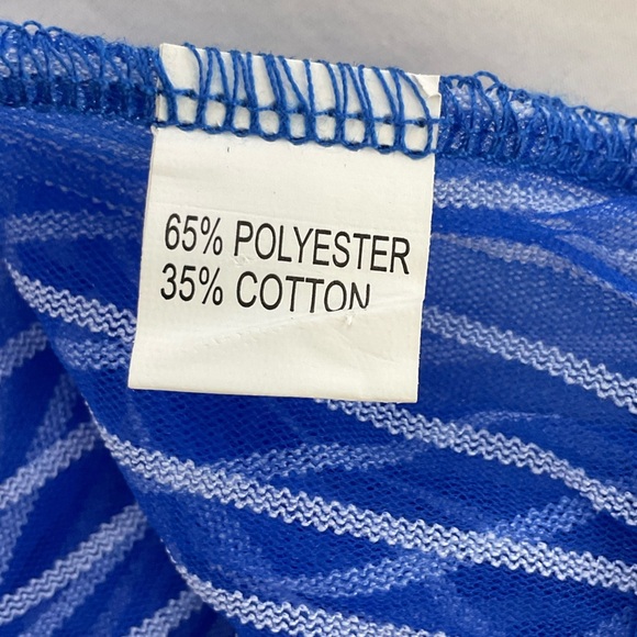 C Yard Blue Sheer Striped Button Front Peplum Top, Size Large - Picture 11 of 12